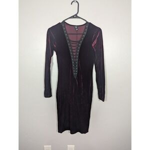 Windsor Dress‎ S Burgundy Maroon Velvet Lace Front Sexy Goth Grunge Whimsygoth